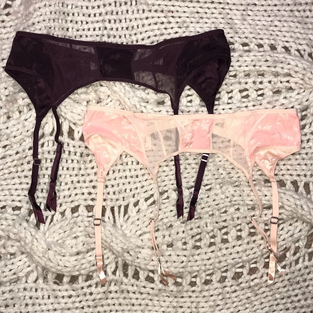 Pink or Eggplant Colored Lace & Floral Garter Belt